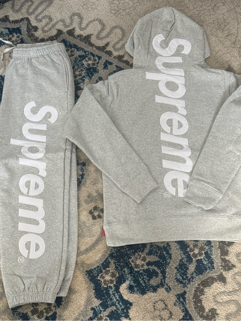 Grey Supreme Satin Applique Tracksuit